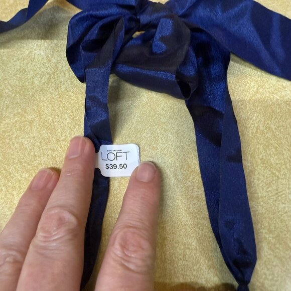 Loft Blue Bauble Necklace w/Silver Chain Interwoven - Fabric Tie - 48 inches - Picture 4 of 5